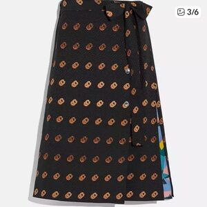 Coach pop contrast wrap skirt, silk jacquard material w retro inspired motif